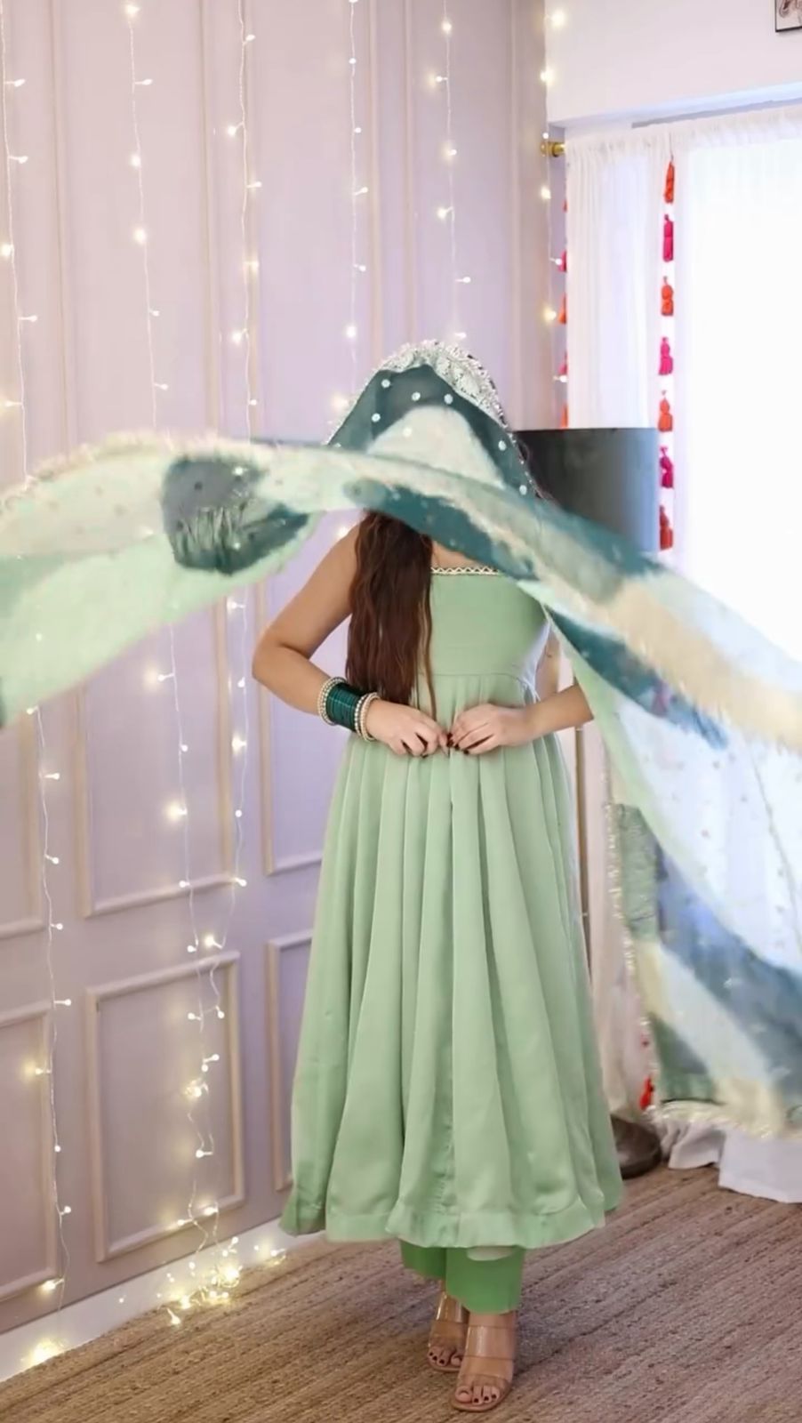 Pista Green Color Georgette With Fancy Lace Work Party Wear Gown
