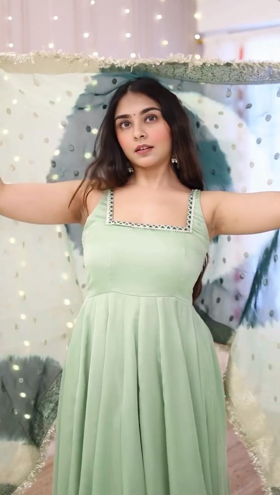 Pista Green Color Georgette With Fancy Lace Work Party Wear Gown