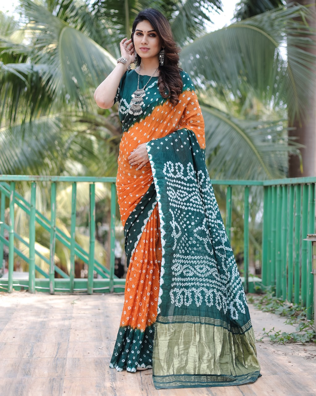 Wedding Wear Green And Yellow Color With Zari Weaving Pure Bandhej Silk Saree