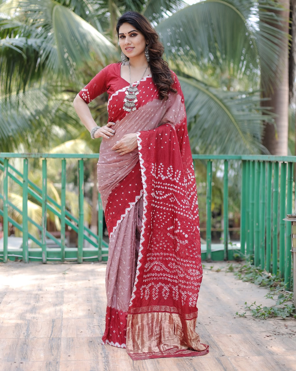 Wedding Wear Red And Peach Color With Zari Weaving Pure Bandhej Silk Saree