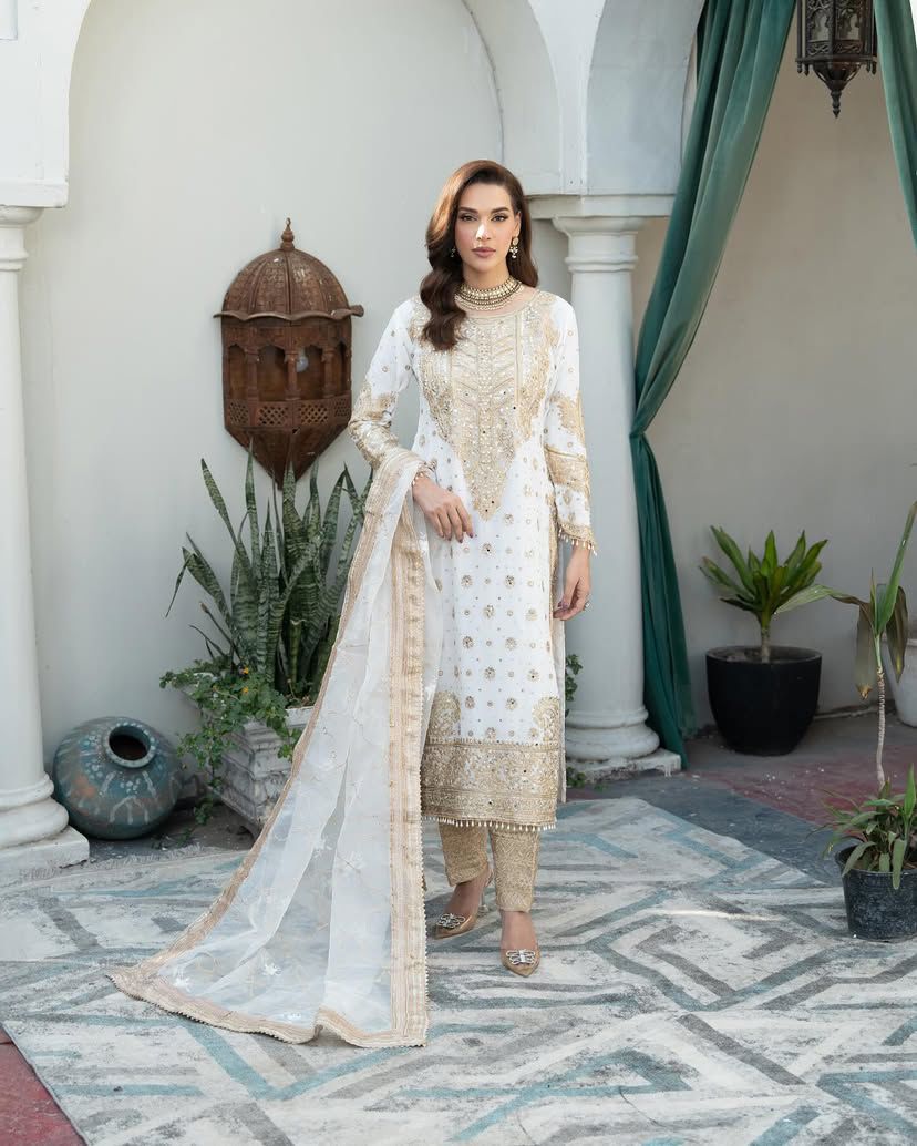 Delightful Off White Color Chinon Silk With Embroidery Codding Sequence Work Salwar Suit