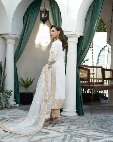 Delightful Off White Color Chinon Silk With Embroidery Codding Sequence Work Salwar Suit