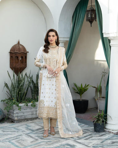 Delightful Off White Color Chinon Silk With Embroidery Codding Sequence Work Salwar Suit