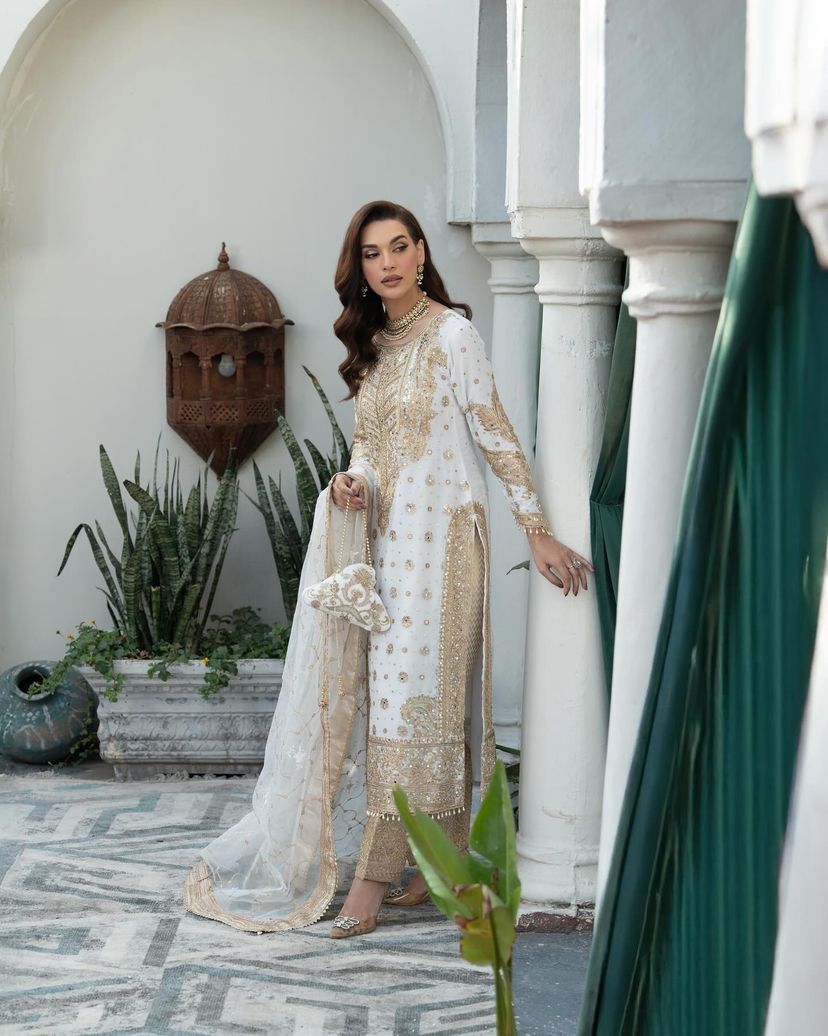 Delightful Off White Color Chinon Silk With Embroidery Codding Sequence Work Salwar Suit