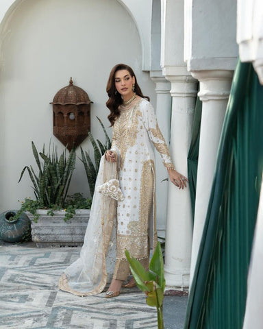 Delightful Off White Color Chinon Silk With Embroidery Codding Sequence Work Salwar Suit