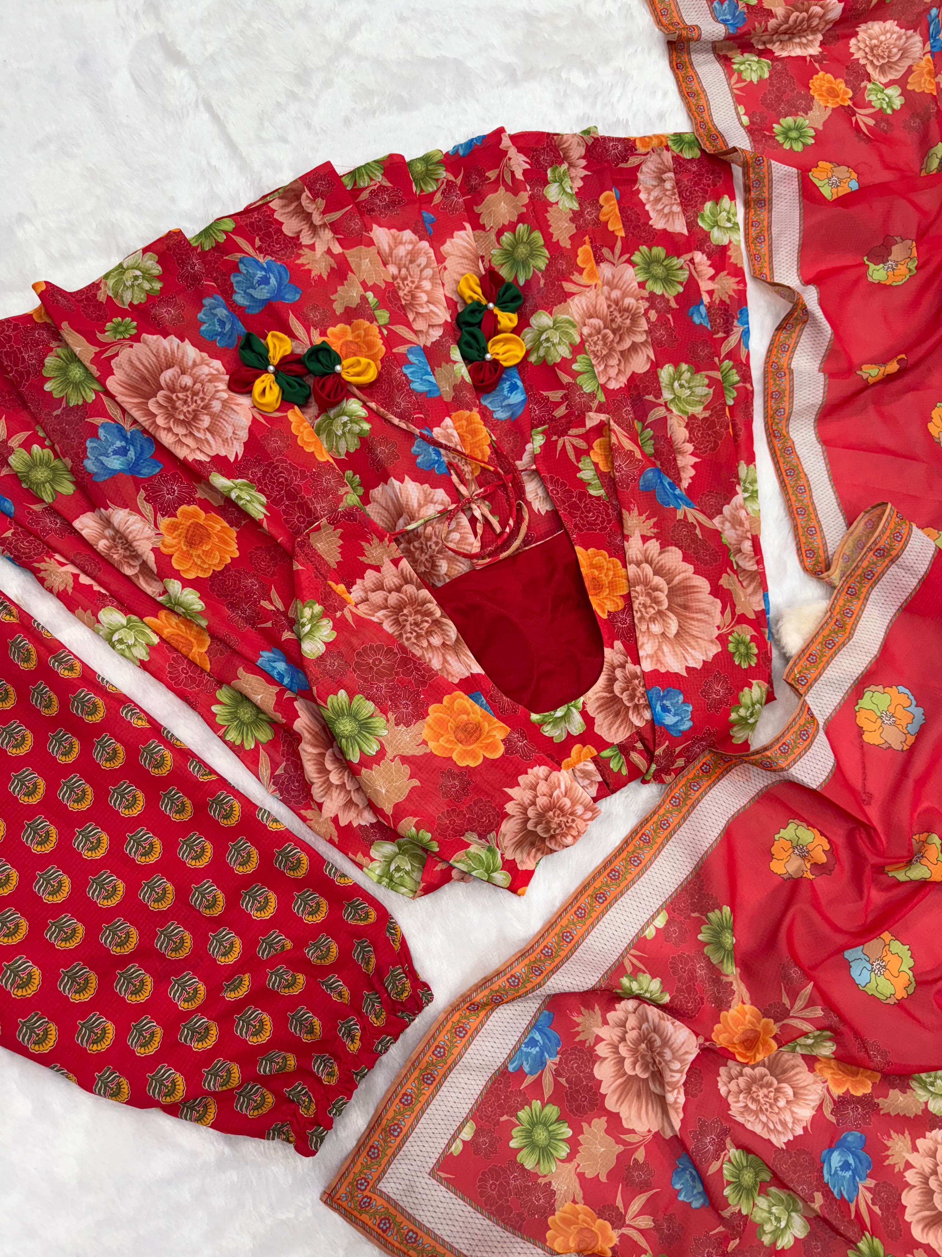 Party Wear Multi Color Pure Soft Chex Cotton Printed Anarkali Huge Flair Palazzo Suit Suit