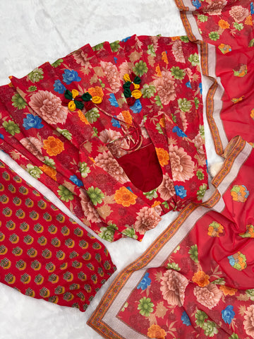 Party Wear Multi Color Pure Soft Chex Cotton Printed Anarkali Huge Flair Palazzo Suit Suit