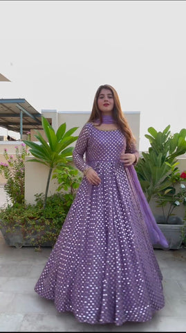 Gorgeous Lavender Color Heavy Georgette And Thread With 9mm Sequence Work Designer Gown