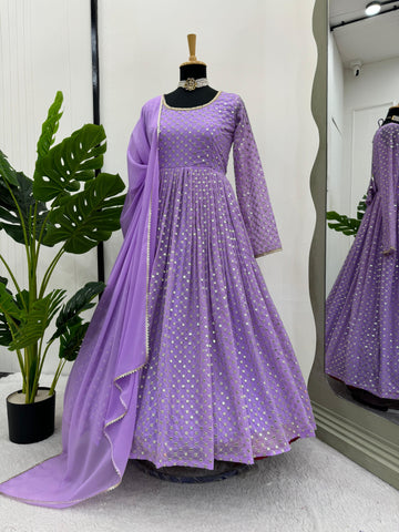Gorgeous Lavender Color Heavy Georgette And Thread With 9mm Sequence Work Designer Gown