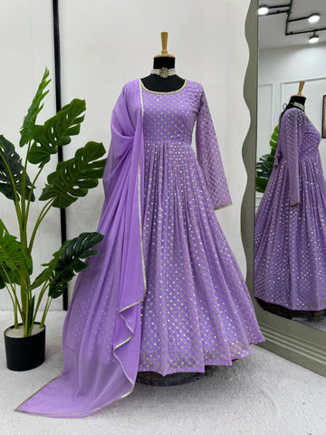 Gorgeous Lavender Color Heavy Georgette And Thread With 9mm Sequence Work Designer Gown