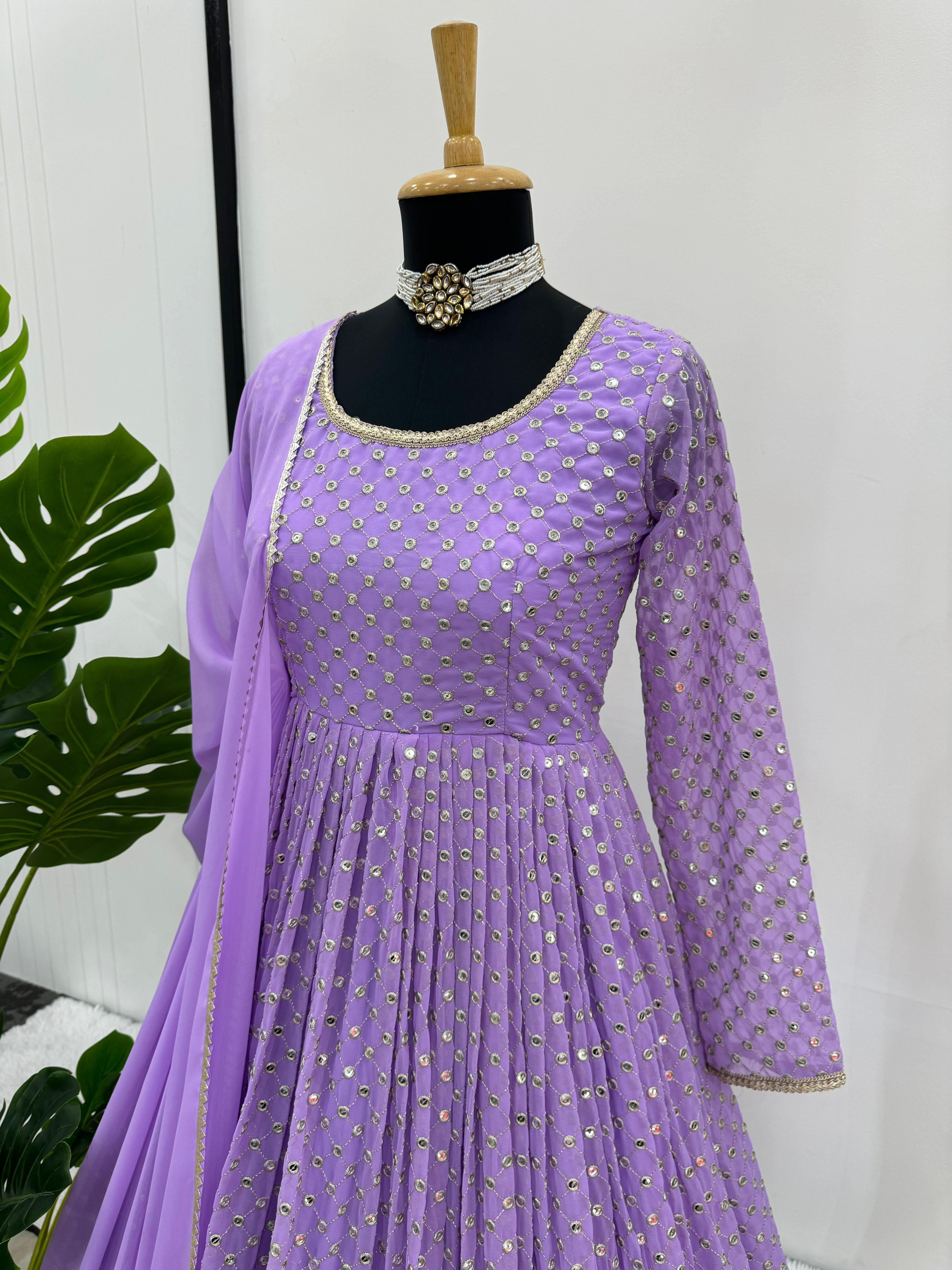 Gorgeous Lavender Color Heavy Georgette And Thread With 9mm Sequence Work Designer Gown