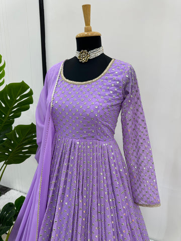 Gorgeous Lavender Color Heavy Georgette And Thread With 9mm Sequence Work Designer Gown