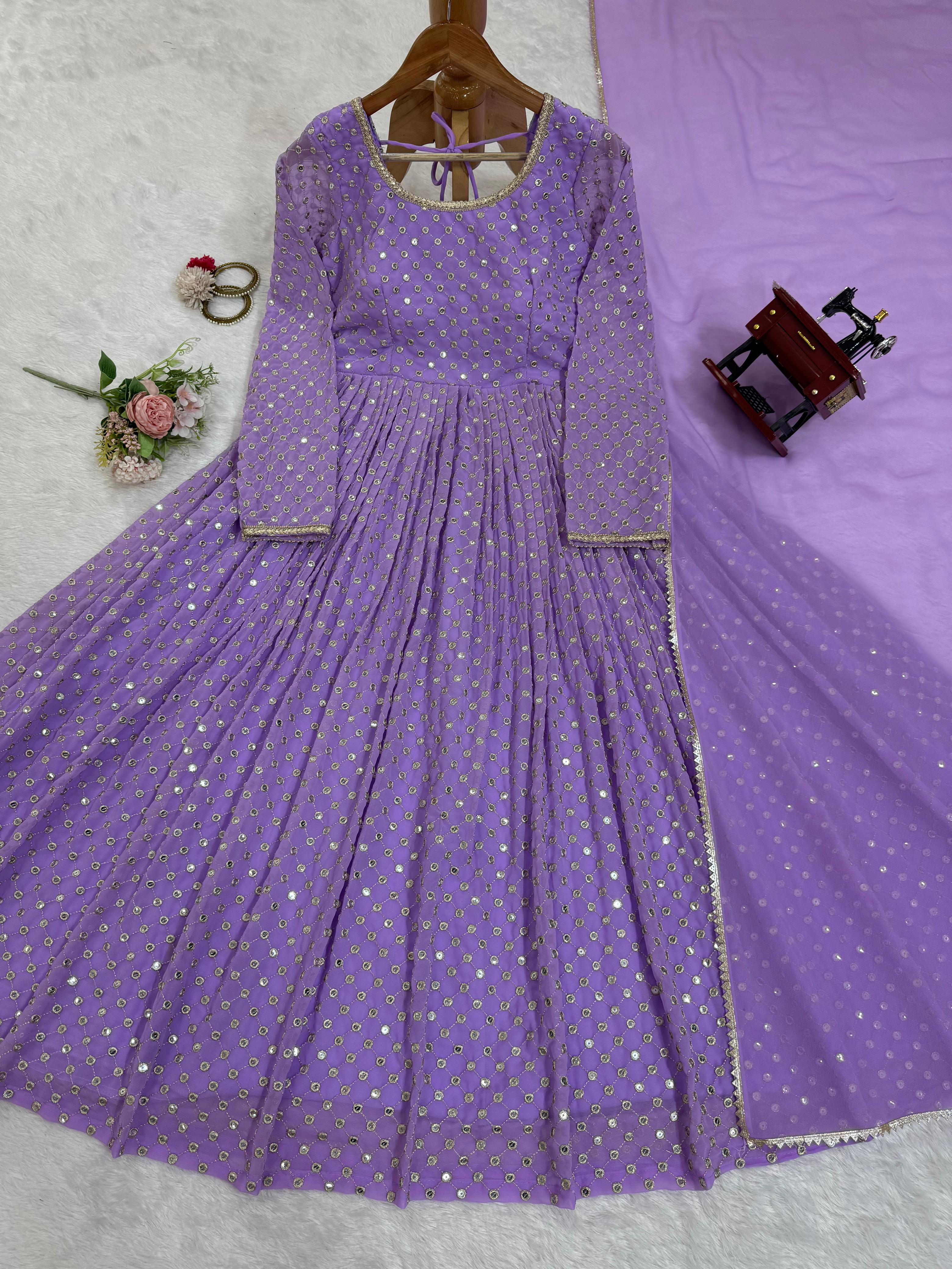 Gorgeous Lavender Color Heavy Georgette And Thread With 9mm Sequence Work Designer Gown