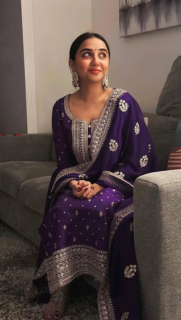 Mesmerizing Purple Color Faux Georgette And Thread With Sequence Designer Salwar Suit