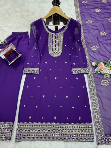 Mesmerizing Purple Color Faux Georgette And Thread With Sequence Designer Salwar Suit