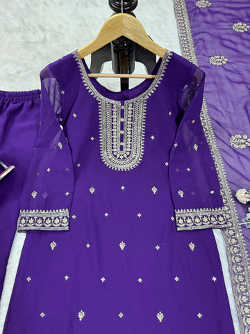 Mesmerizing Purple Color Faux Georgette And Thread With Sequence Designer Salwar Suit