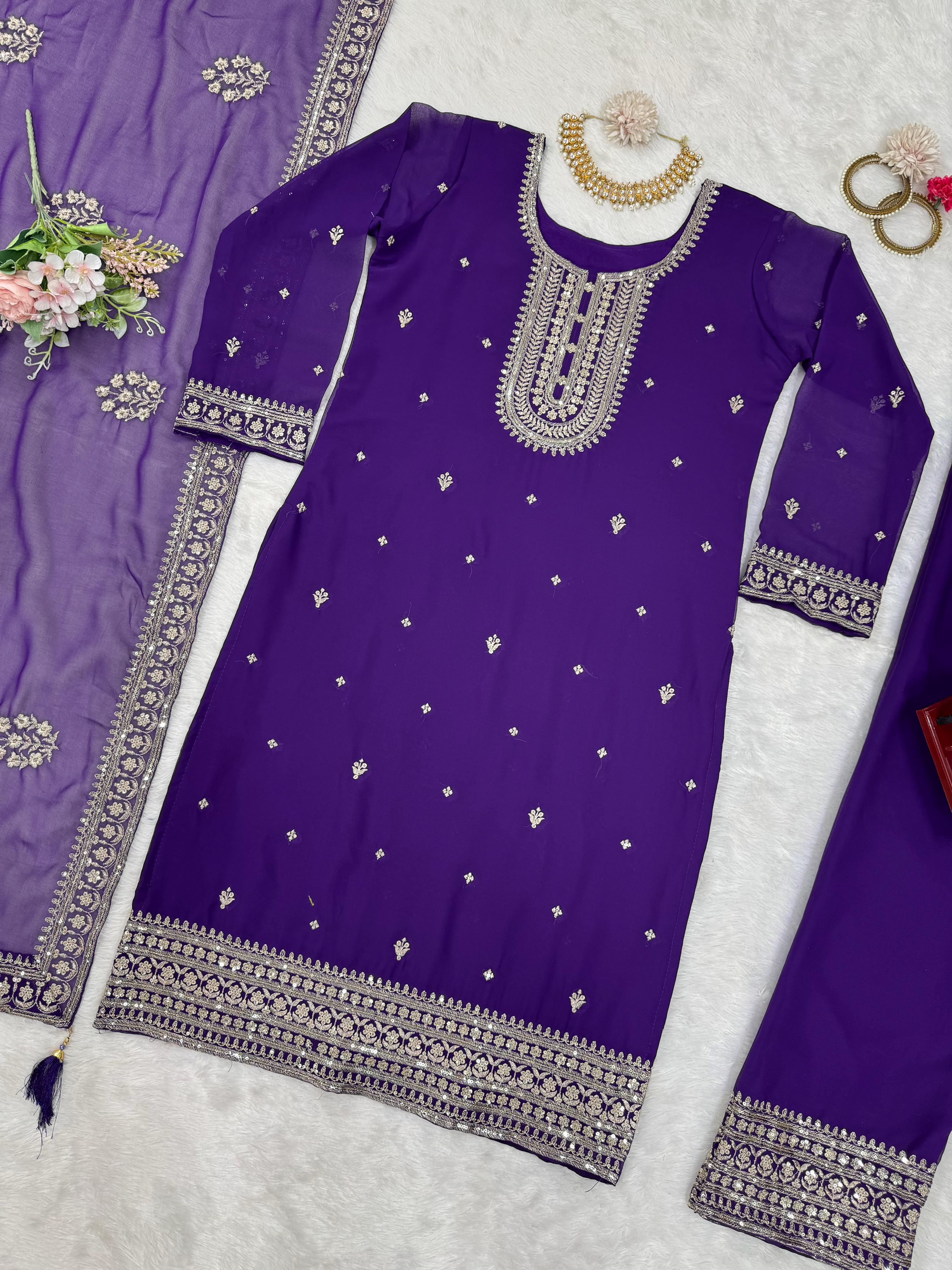 Mesmerizing Purple Color Faux Georgette And Thread With Sequence Designer Salwar Suit