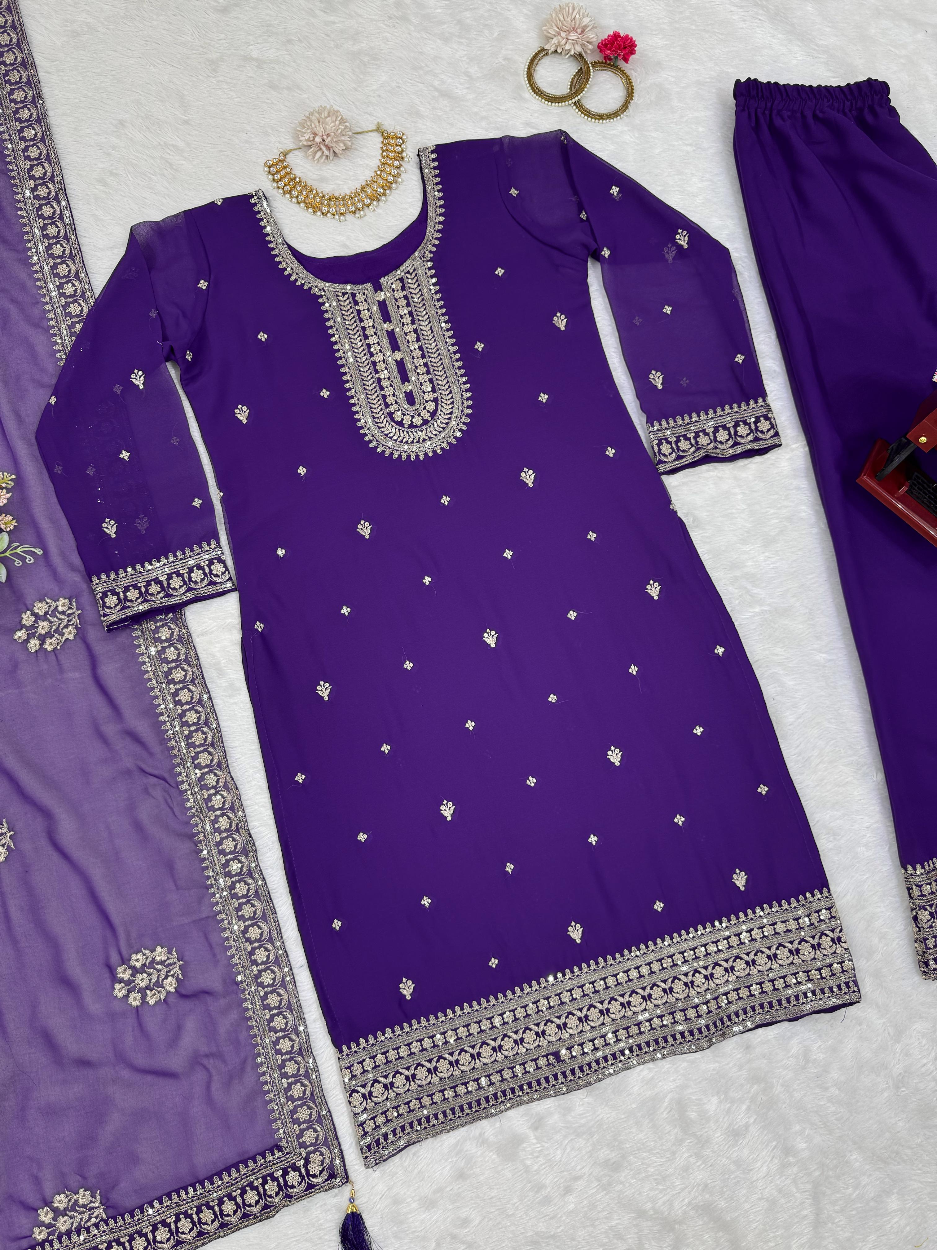 Mesmerizing Purple Color Faux Georgette And Thread With Sequence Designer Salwar Suit