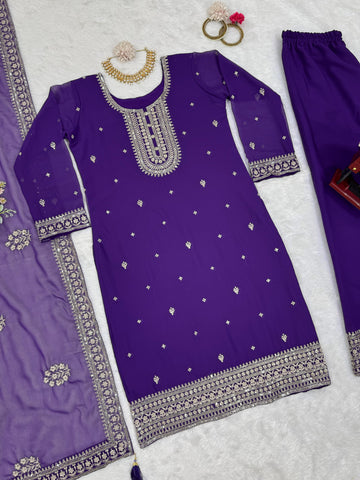 Mesmerizing Purple Color Faux Georgette And Thread With Sequence Designer Salwar Suit