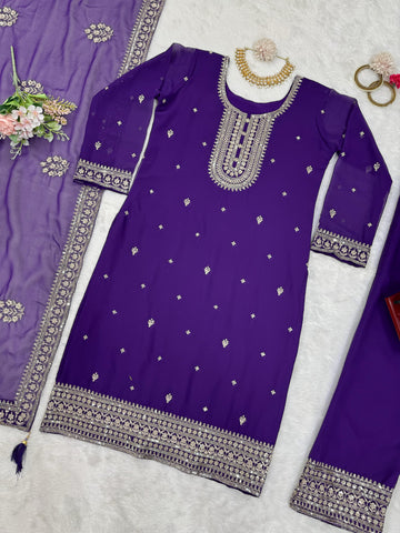 Mesmerizing Purple Color Faux Georgette And Thread With Sequence Designer Salwar Suit