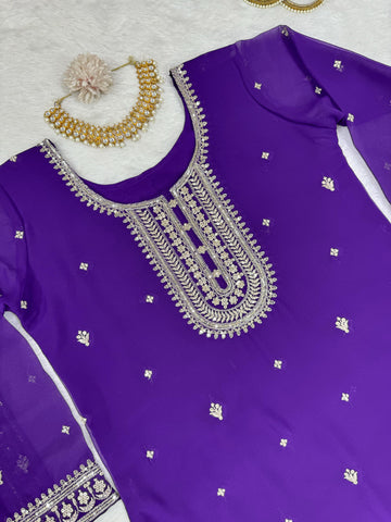 Mesmerizing Purple Color Faux Georgette And Thread With Sequence Designer Salwar Suit