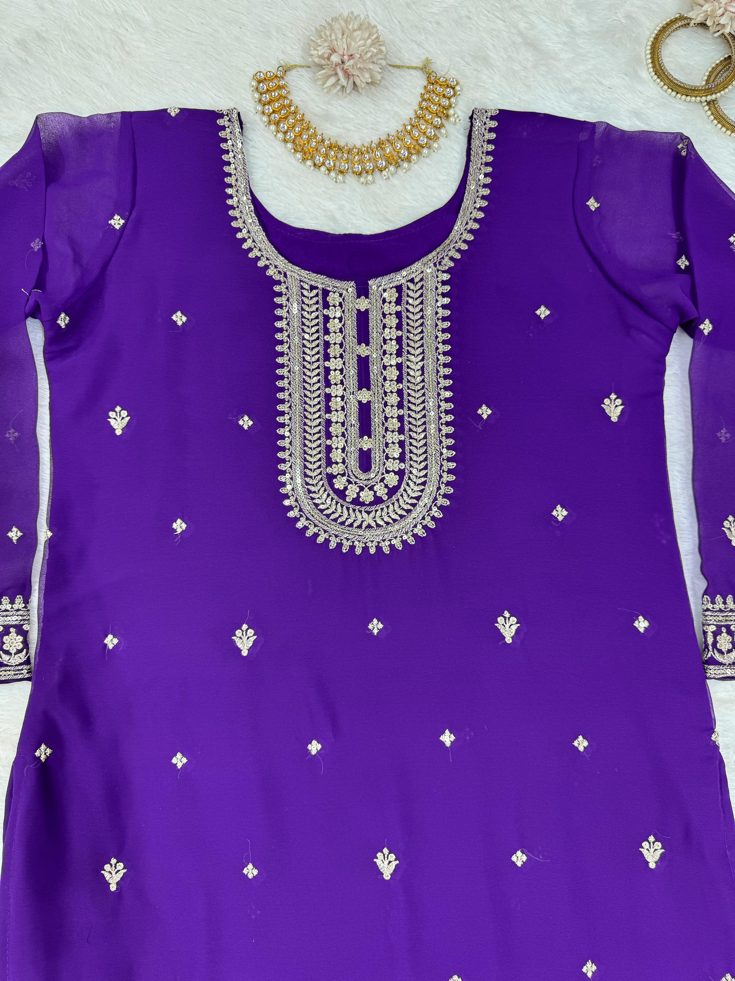 Mesmerizing Purple Color Faux Georgette And Thread With Sequence Designer Salwar Suit