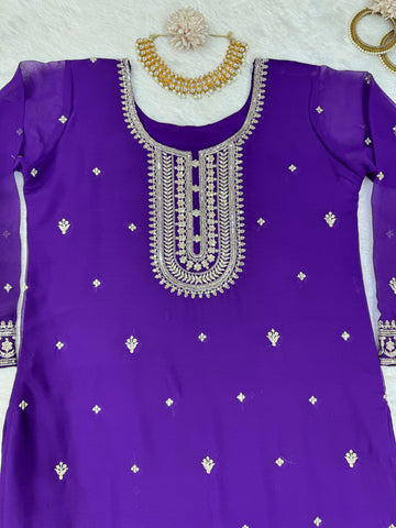 Mesmerizing Purple Color Faux Georgette And Thread With Sequence Designer Salwar Suit
