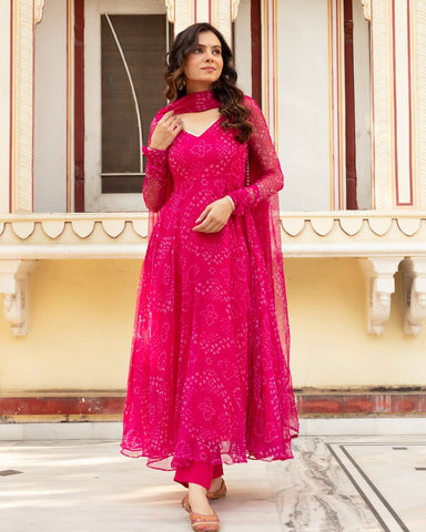 Celebrity Latest Designer Pink Color Pure Georgette Printed Anarkali Suit