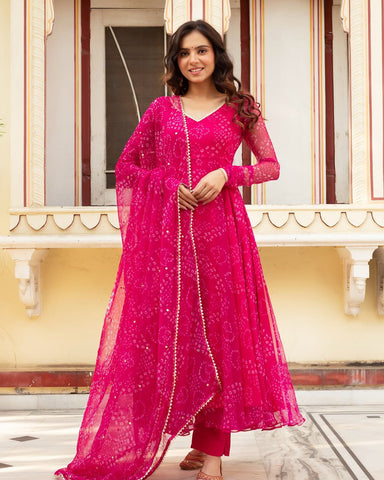 Celebrity Latest Designer Pink Color Pure Georgette Printed Anarkali Suit