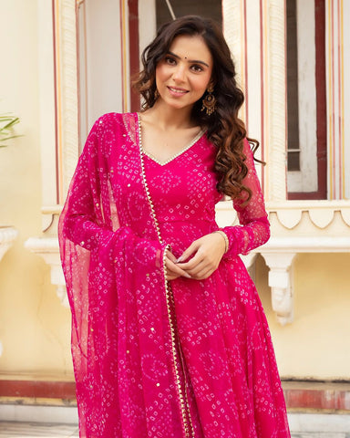 Celebrity Latest Designer Pink Color Pure Georgette Printed Anarkali Suit
