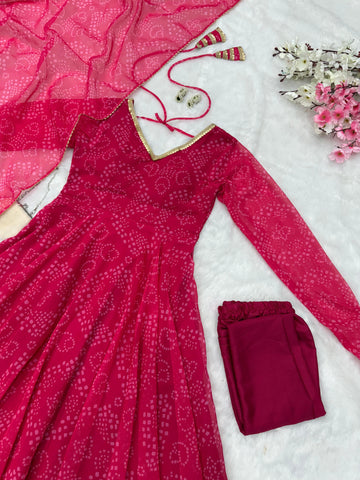 Celebrity Latest Designer Pink Color Pure Georgette Printed Anarkali Suit