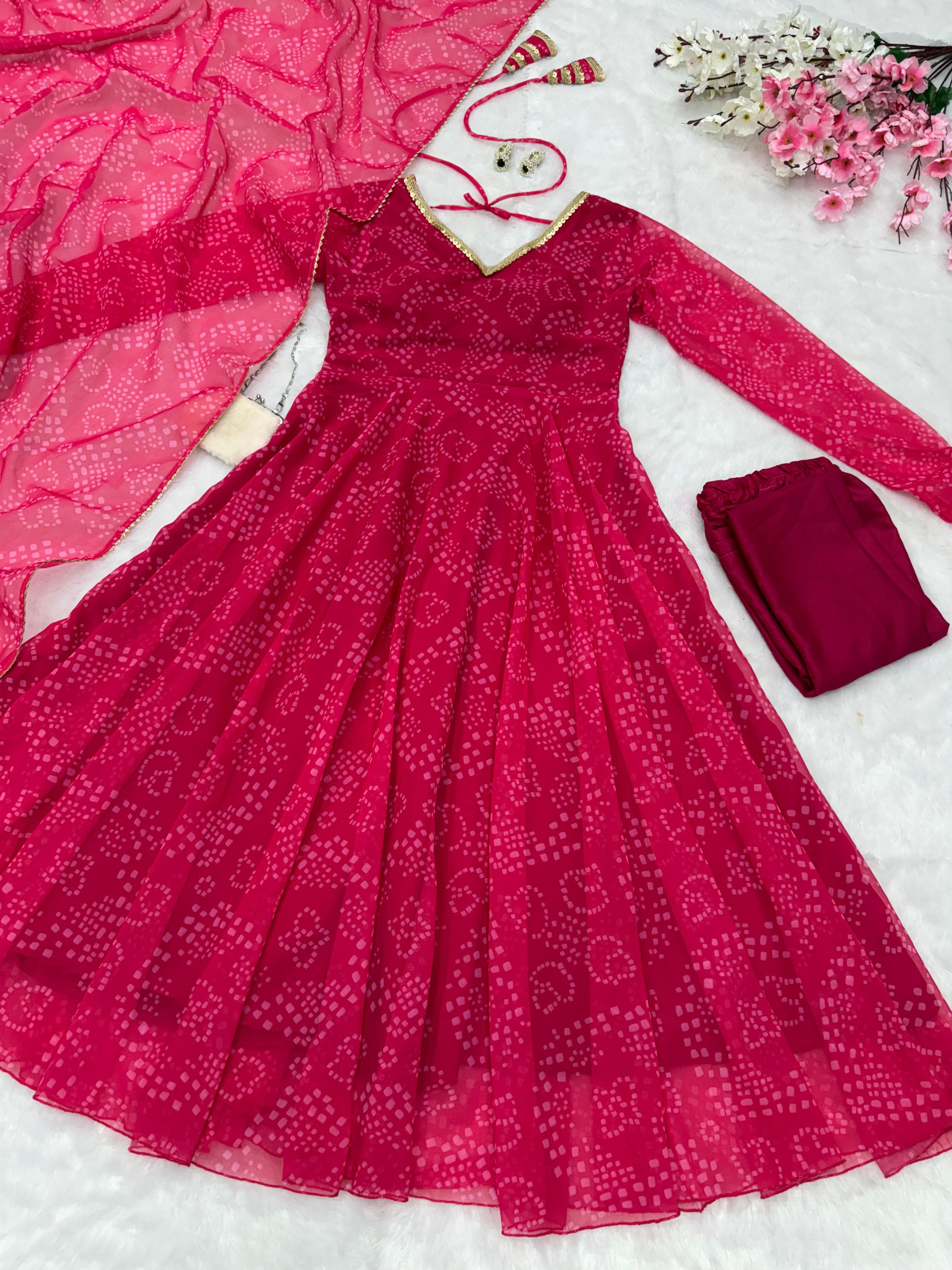 Celebrity Latest Designer Pink Color Pure Georgette Printed Anarkali Suit