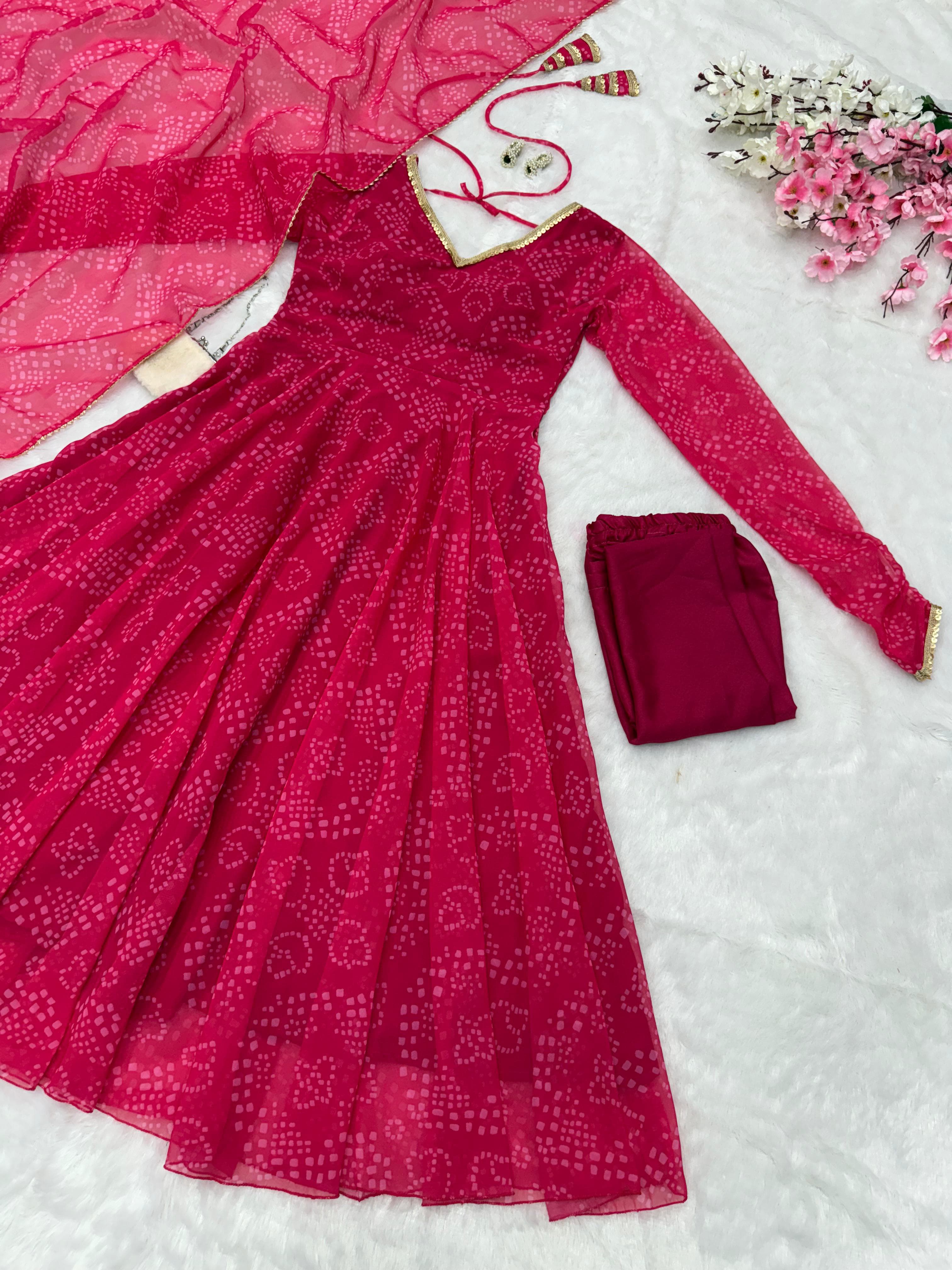 Celebrity Latest Designer Pink Color Pure Georgette Printed Anarkali Suit