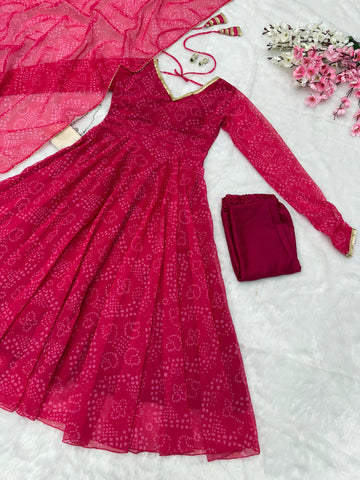 Celebrity Latest Designer Pink Color Pure Georgette Printed Anarkali Suit