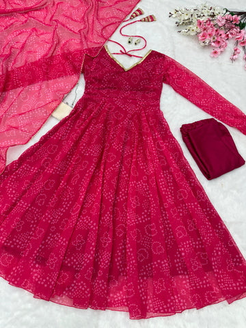Celebrity Latest Designer Pink Color Pure Georgette Printed Anarkali Suit