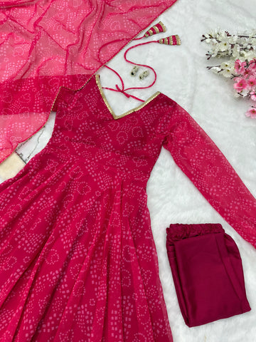 Celebrity Latest Designer Pink Color Pure Georgette Printed Anarkali Suit
