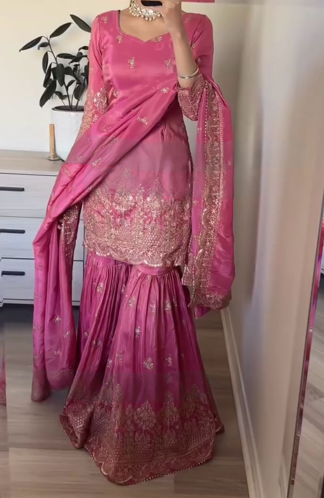 Wedding Wear Pink Color Heavy Simar Georgette With Heavy Embroidery 5mm Sequence Work Beautiful Sharara Suit