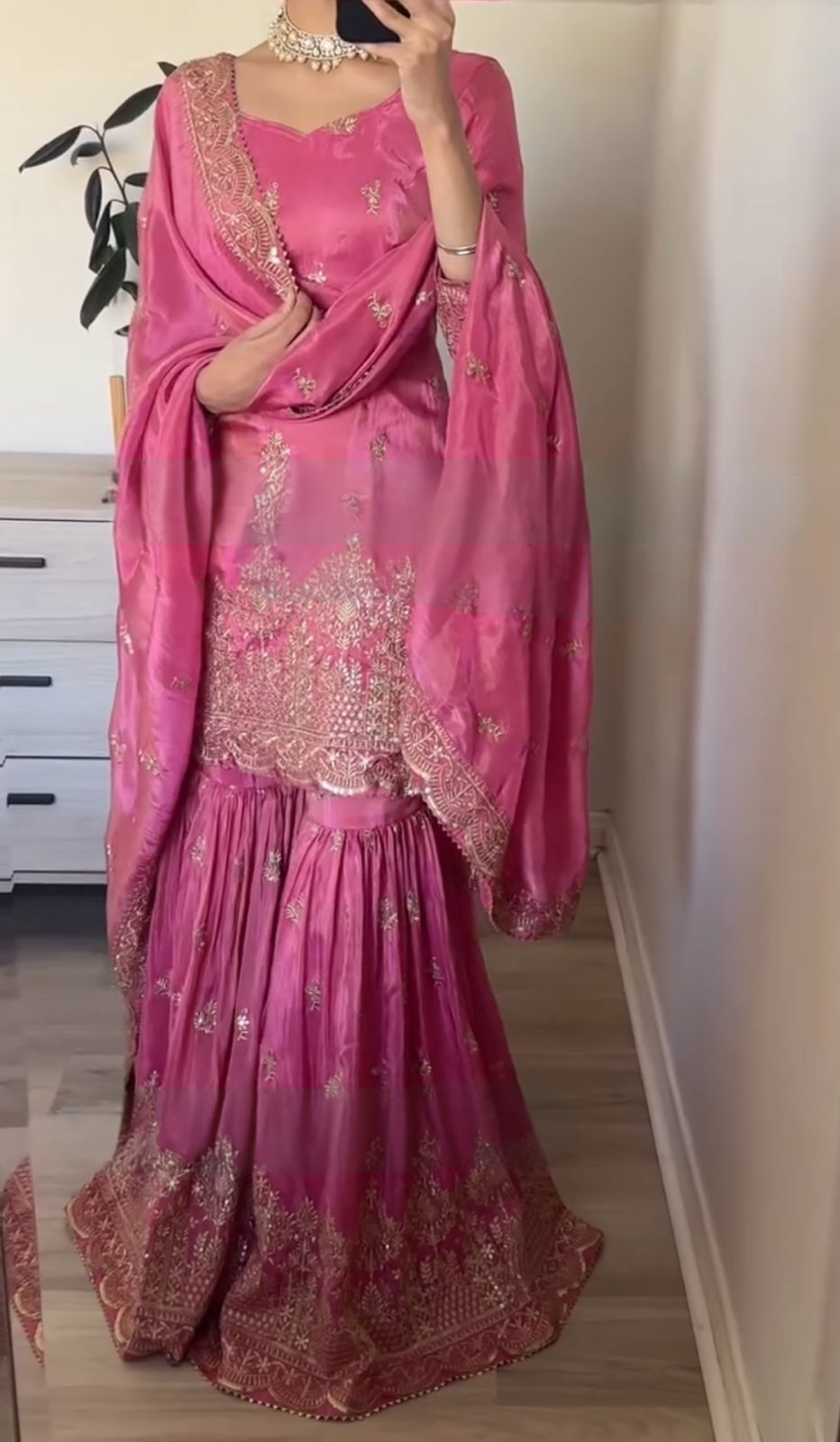 Wedding Wear Pink Color Heavy Simar Georgette With Heavy Embroidery 5mm Sequence Work Beautiful Sharara Suit