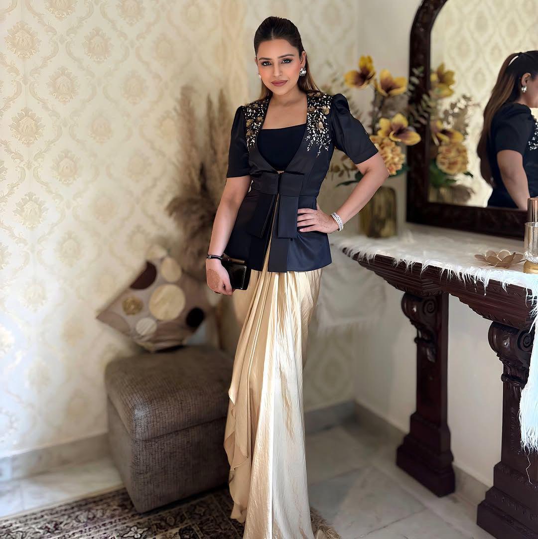 Beautiful Designer Black Color French Crape With With Sequence Embroidered Blazer