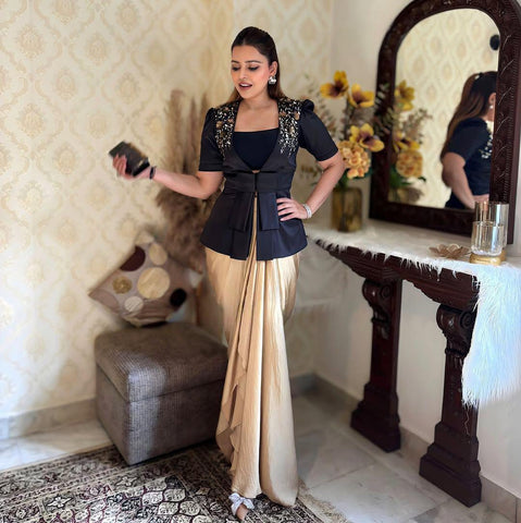 Beautiful Designer Black Color French Crape With With Sequence Embroidered Blazer