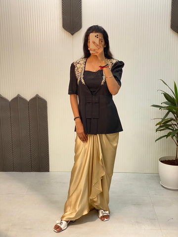 Beautiful Designer Black Color French Crape With With Sequence Embroidered Blazer