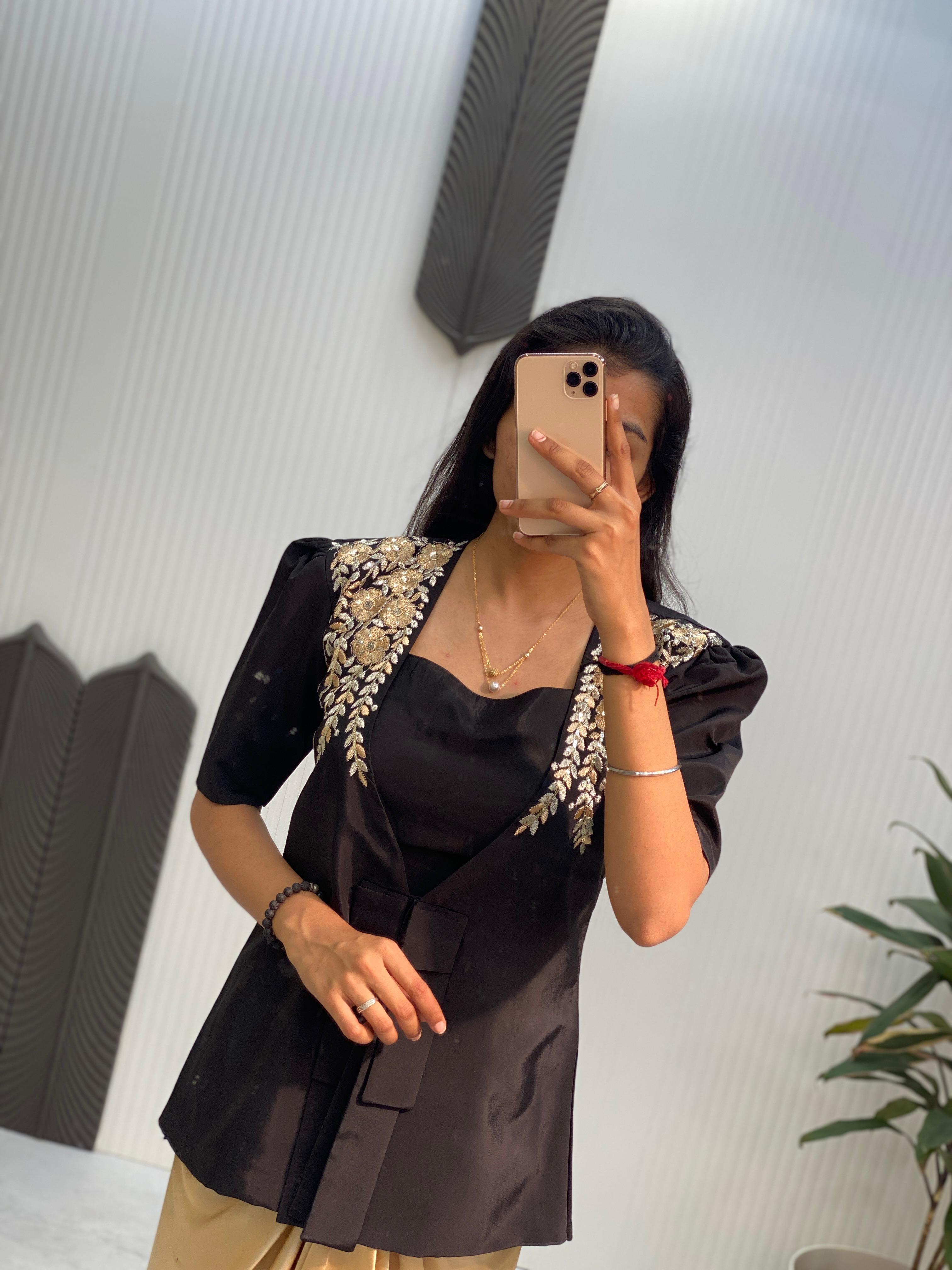 Beautiful Designer Black Color French Crape With With Sequence Embroidered Blazer