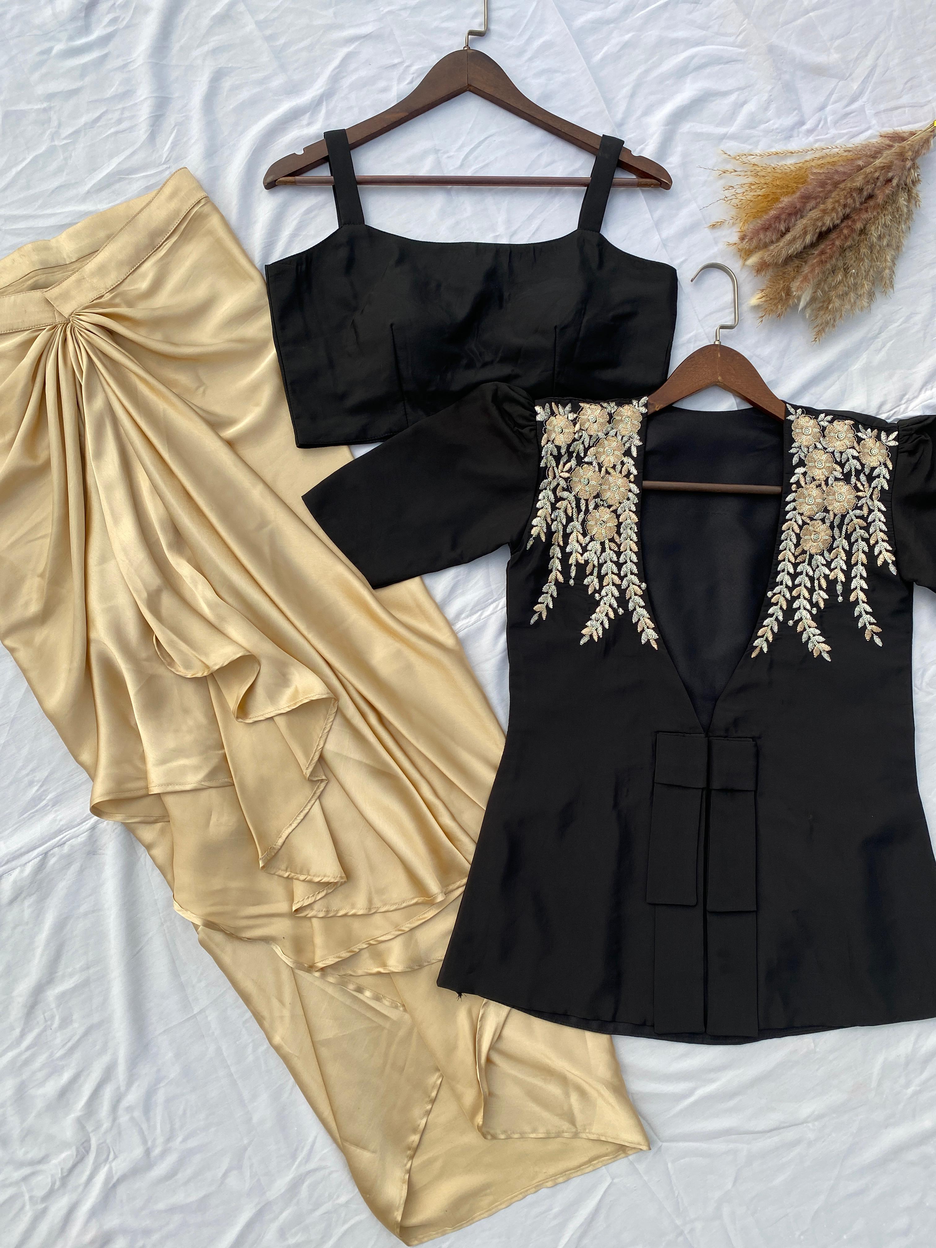 Beautiful Designer Black Color French Crape With With Sequence Embroidered Blazer