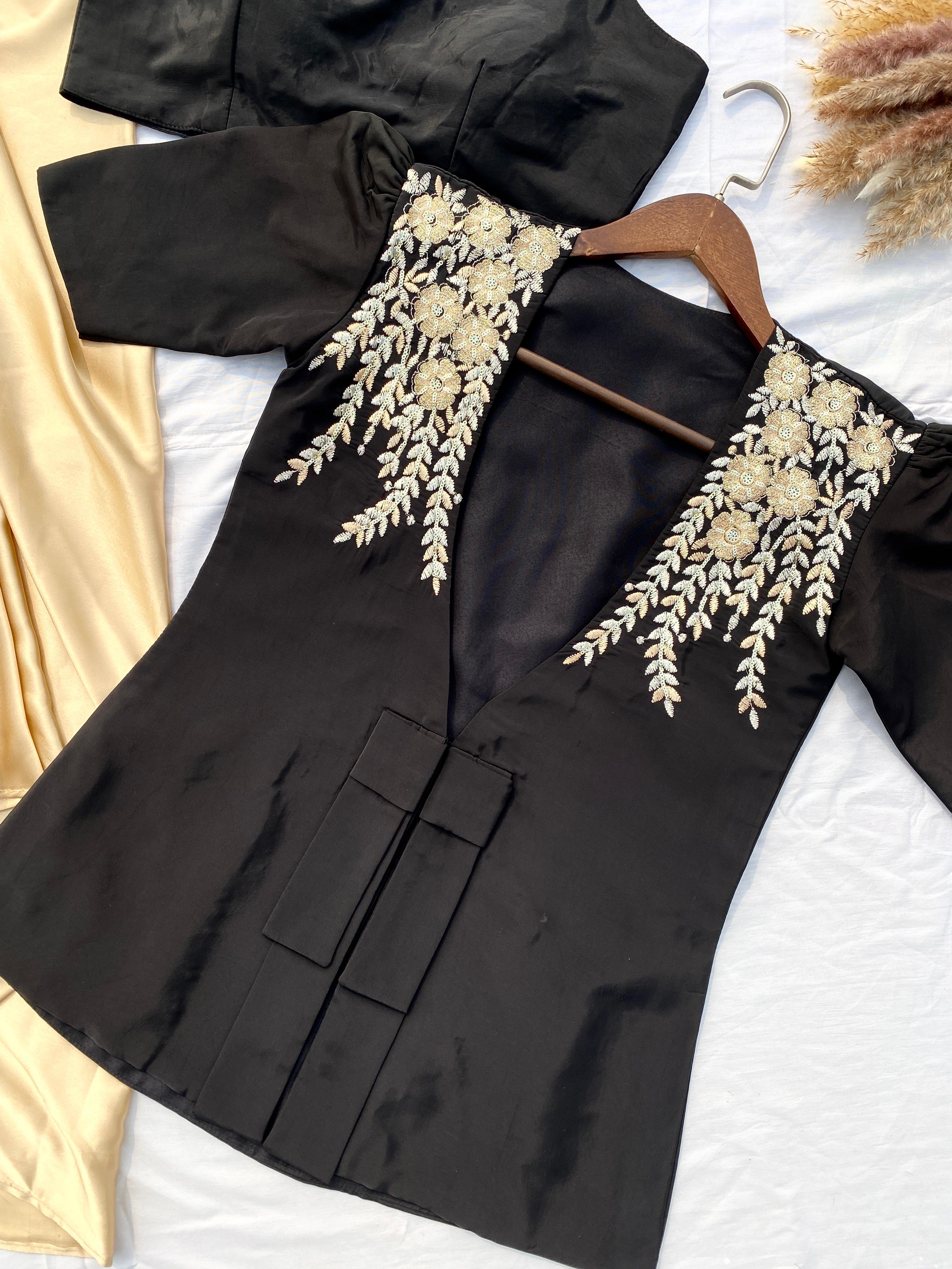 Beautiful Designer Black Color French Crape With With Sequence Embroidered Blazer