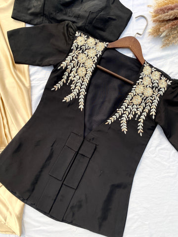 Beautiful Designer Black Color French Crape With With Sequence Embroidered Blazer