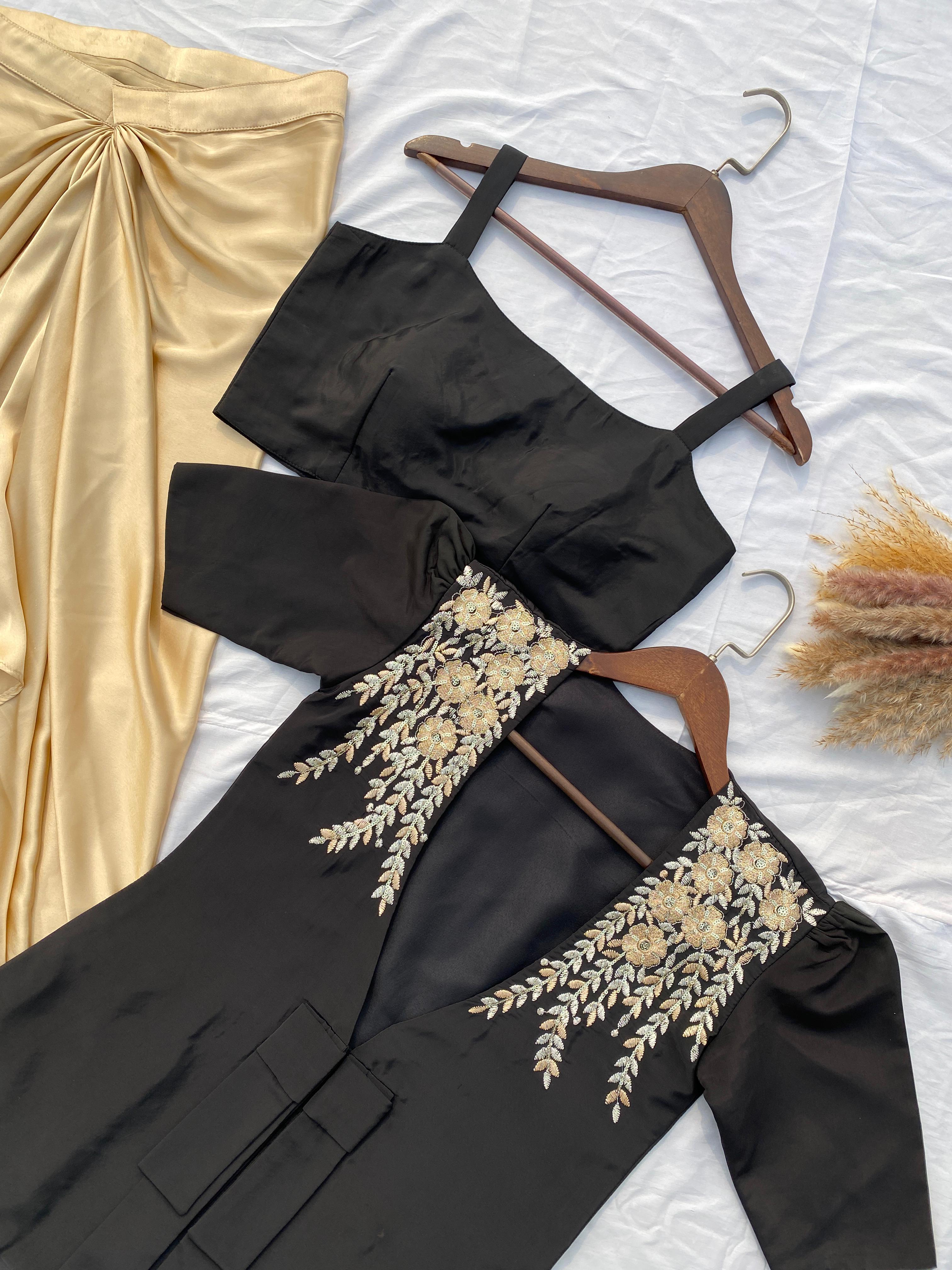 Beautiful Designer Black Color French Crape With With Sequence Embroidered Blazer