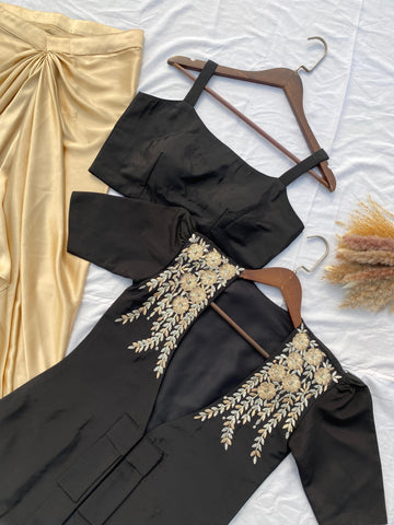 Beautiful Designer Black Color French Crape With With Sequence Embroidered Blazer