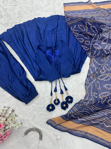 Wedding Wear Blue Color Designer Chinnon Silk Anarkali Palazzo Suit