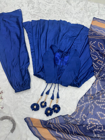 Wedding Wear Blue Color Designer Chinnon Silk Anarkali Palazzo Suit