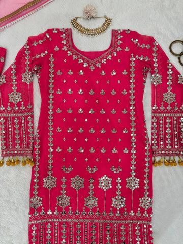 Captivating Pink Color Faux Georgette And Thread With 9mm Sequence Beautiful Sharara Suit